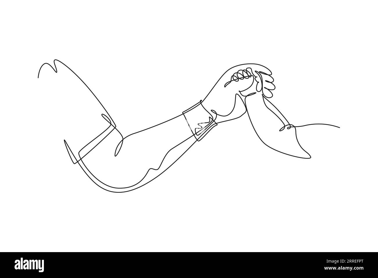 Single continuous line drawing gesture of father giving hand to his child. Parenting motherhood loving care. Happy and lovely family parental concept. Stock Photo