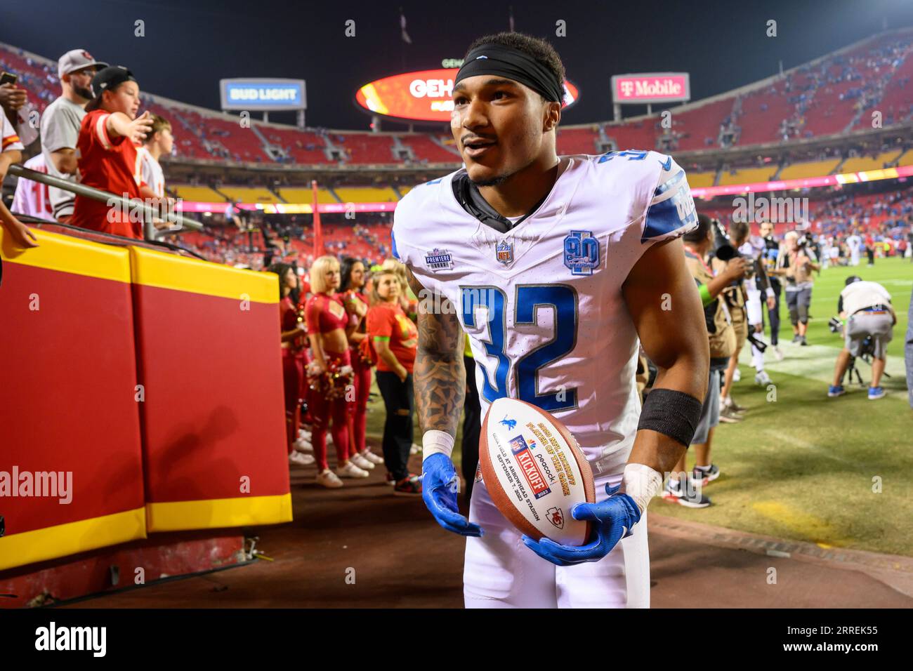 Detroit Lions safety Brian Branch leaves the field after their win over the  Kansas City Chiefs in an NFL football game, Thursday, Sept. 7, 2023 in  Kansas City, Mo. (AP Photo/Reed Hoffmann