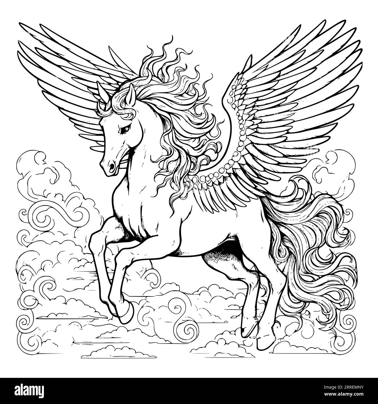 Beautiful Unicorn Pegasus Coloring Pages For Kids Stock Vector