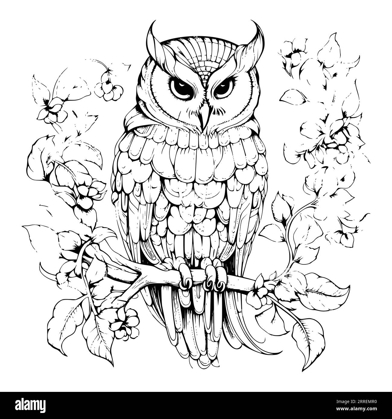 Beautiful Owl Coloring Pages Drawing For Kids Stock Vector
