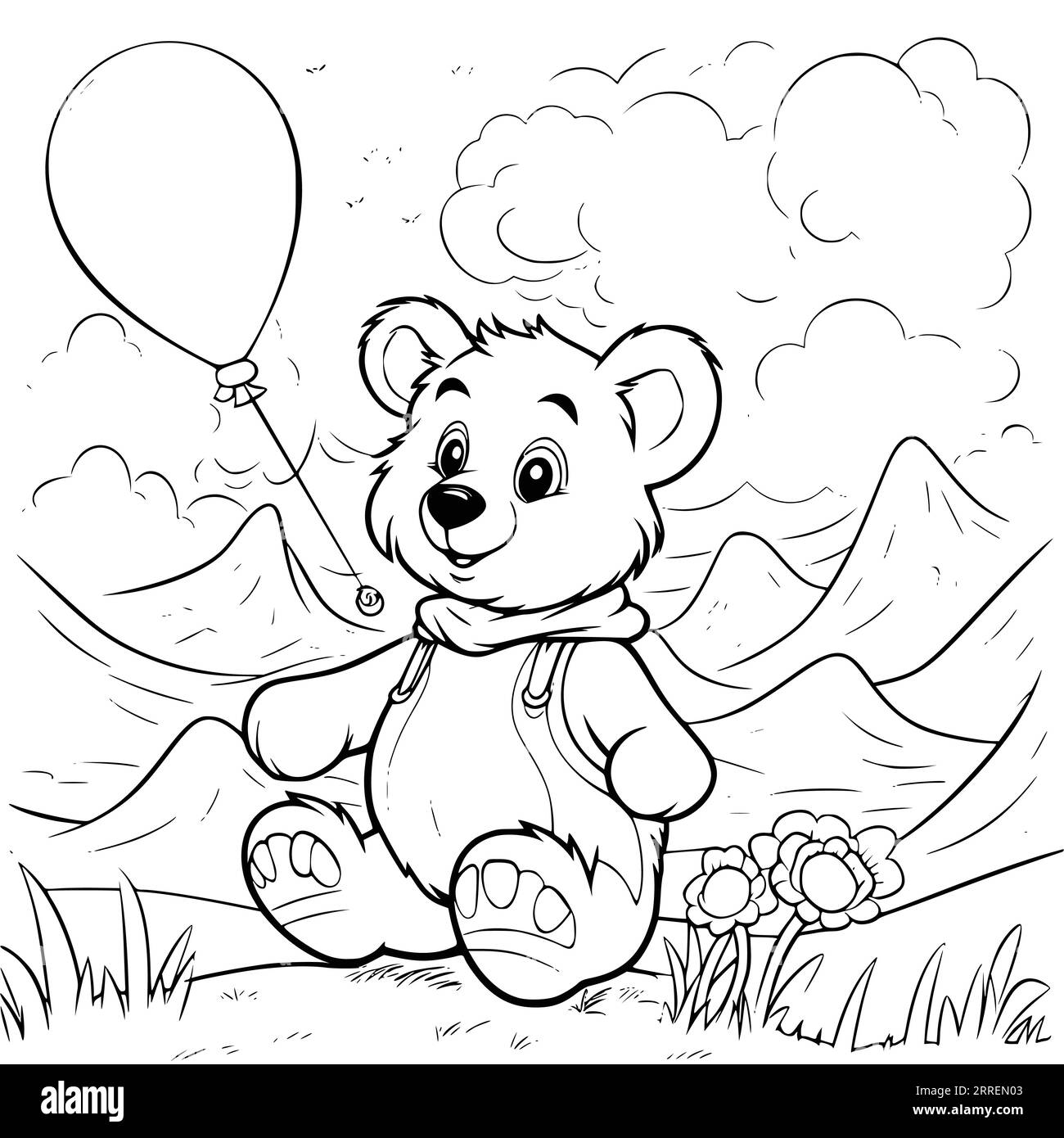 Bear Playing The Balalaikar Coloring Pages for Kids Stock Vector