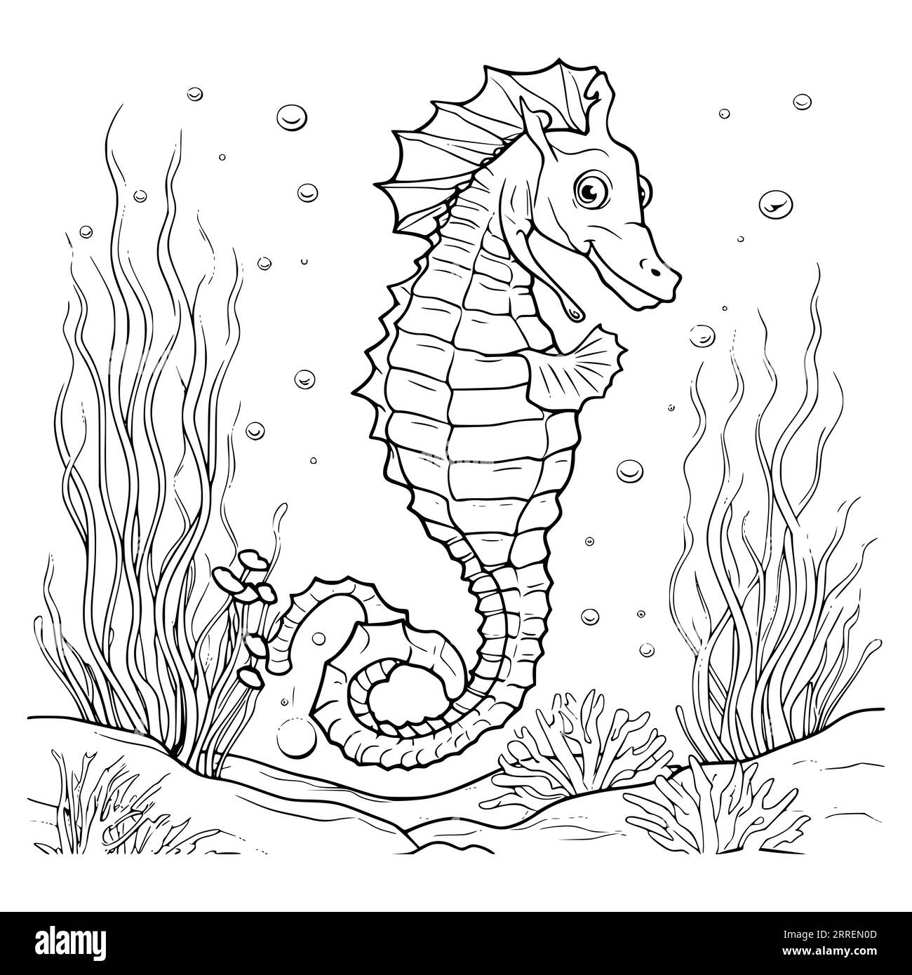Beautiful Seahorse Coloring Page For Kids Stock Vector