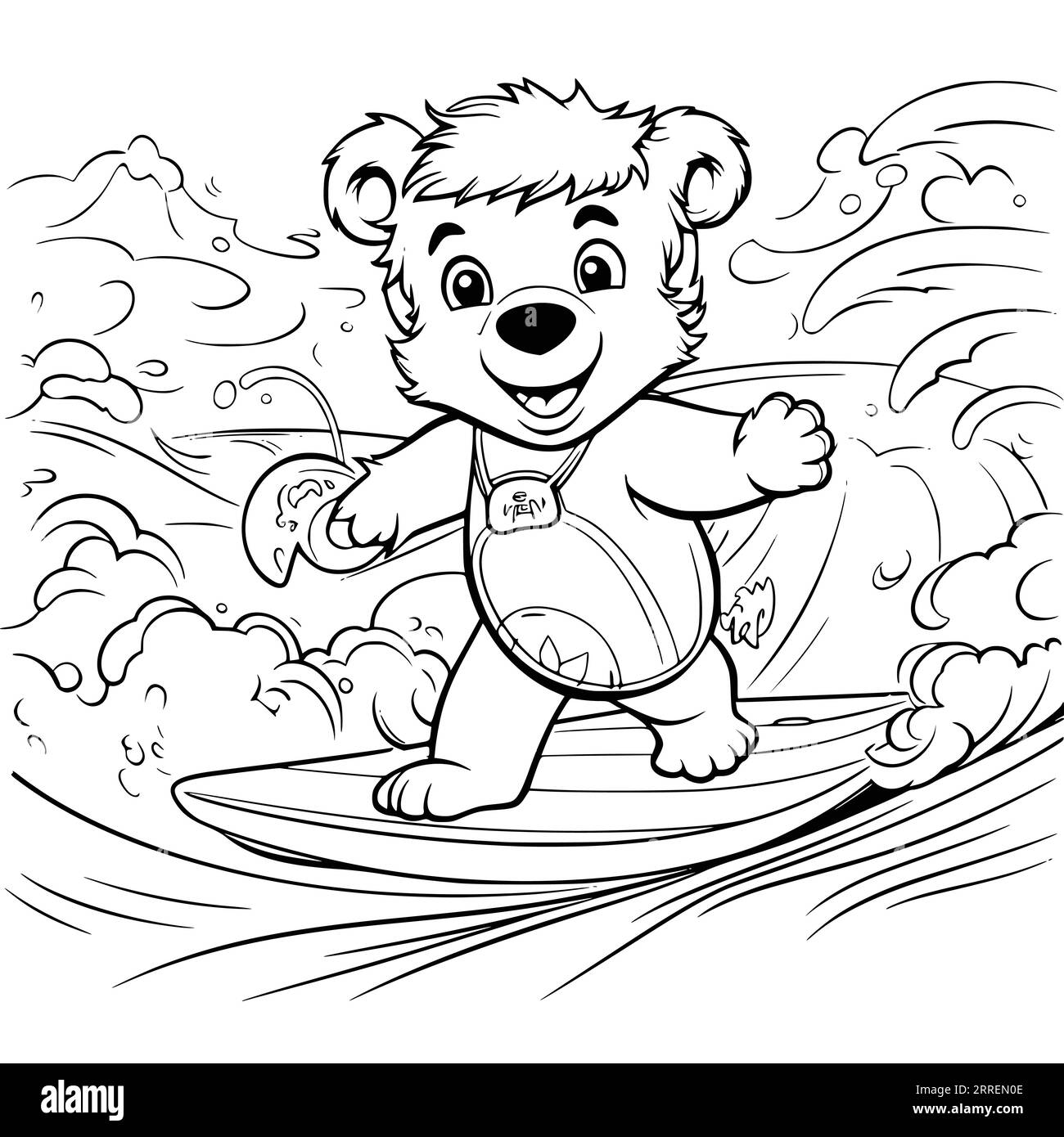 Bear Surfing Coloring Page Drawing For Kids Stock Vector