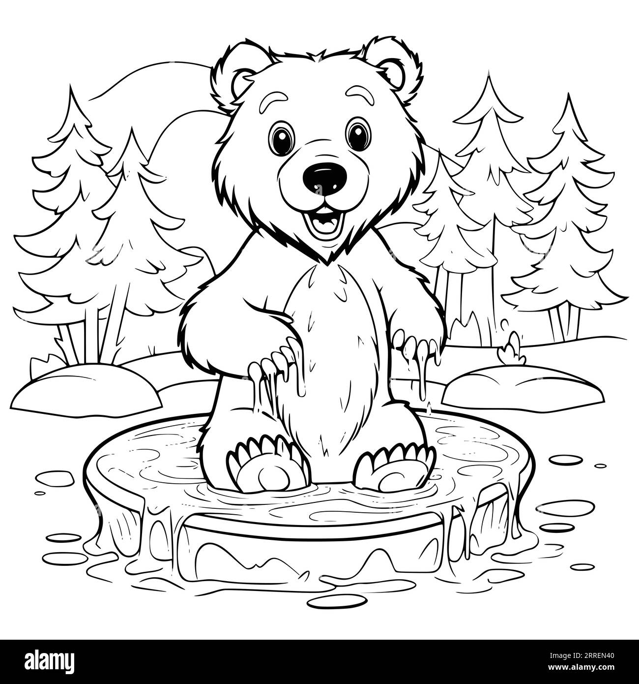 Bear Playing The Balalaikar Coloring Pages for Kids Stock Vector