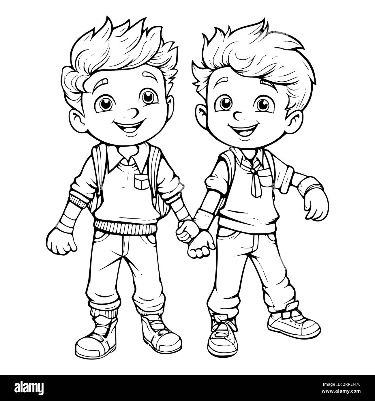 Cheerful Little Boys Coloring Page for Kids Stock Vector