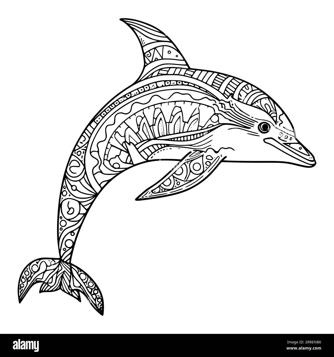Zentangle Dolphin Coloring Page for Kids Stock Vector