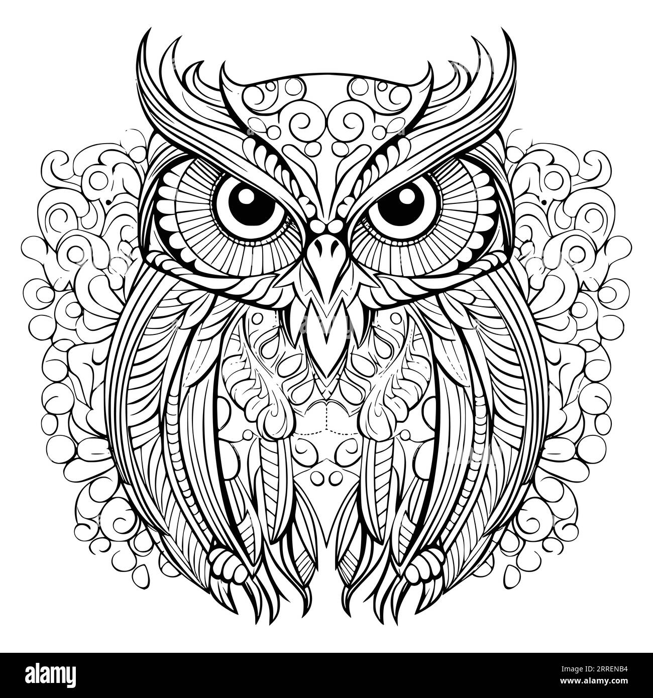 Beautiful Owl Coloring Pages Drawing For Kids Stock Vector