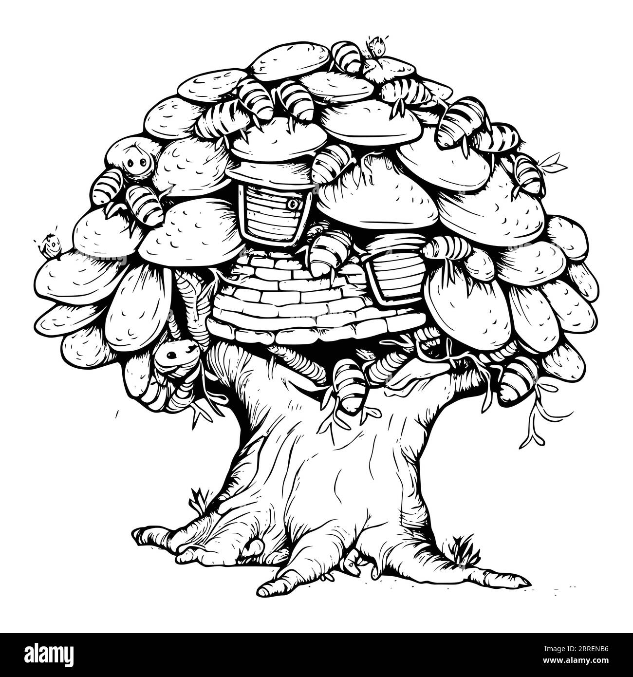 Beehive On A Tree Coloring Page for Kids Stock Vector