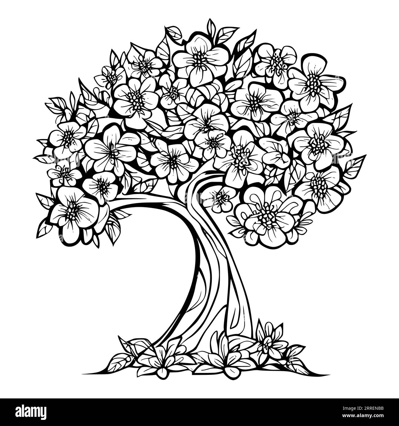 Flowers Tree Coloring Pages for Kids and Toddlers Stock Vector