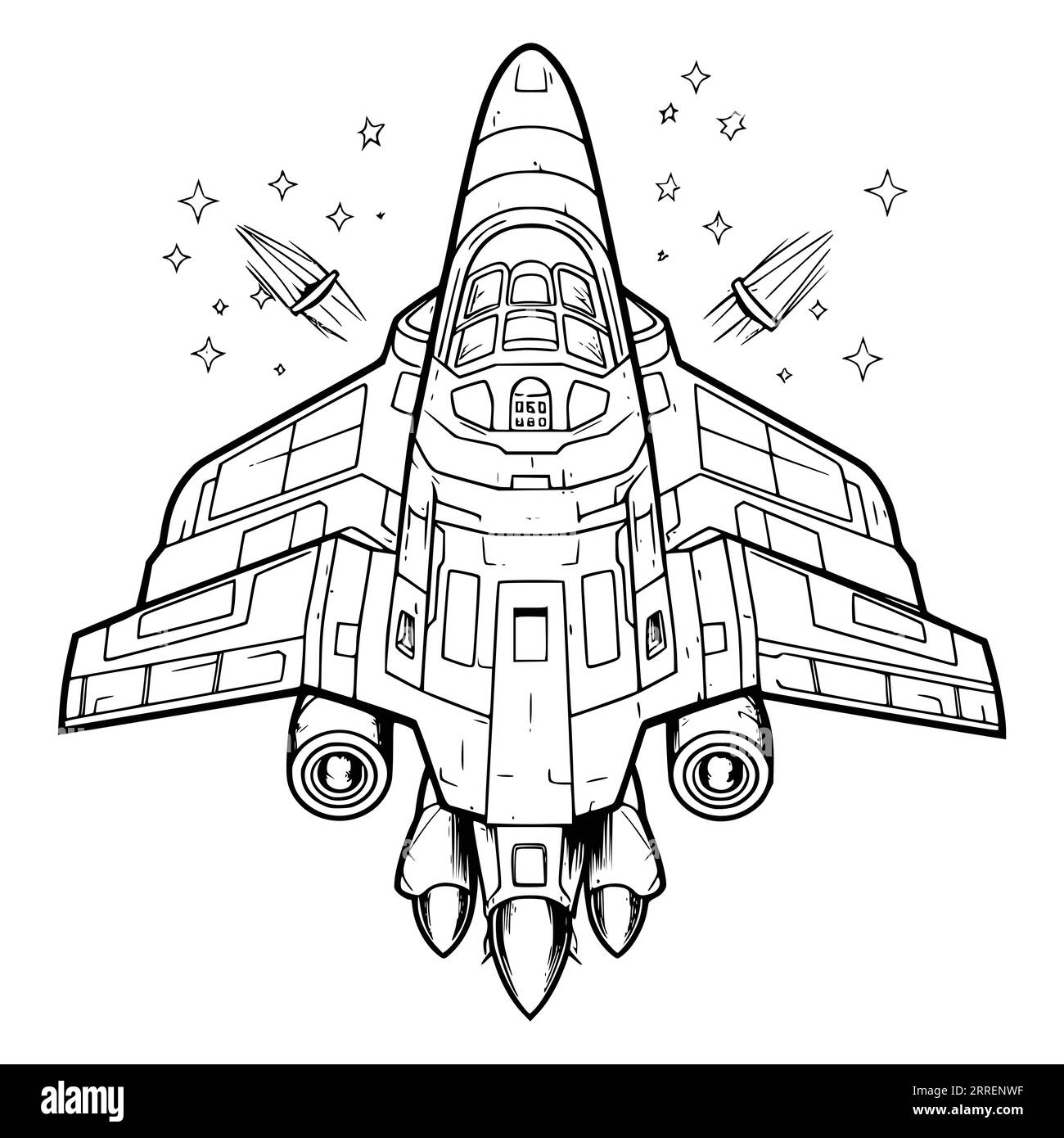 Starship Or Rocket With Pilot Coloring Page for Kids Stock Vector