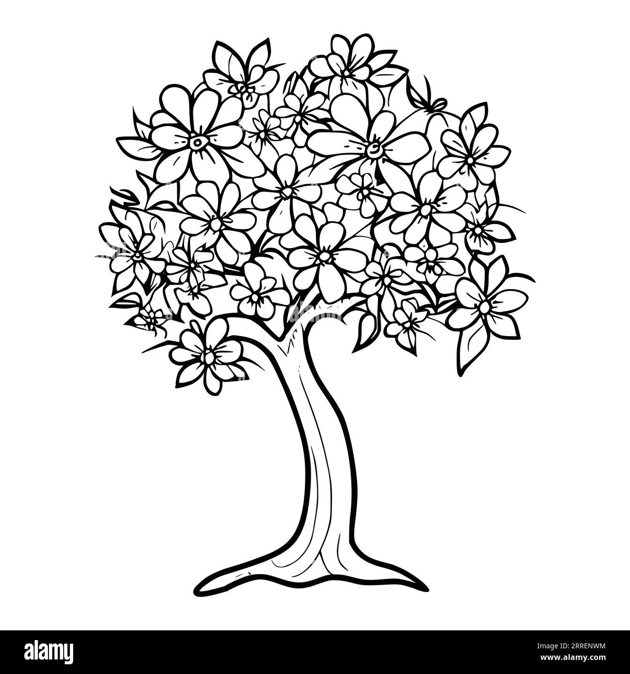 Flowers Tree Coloring Pages for Kids and Toddlers Stock Vector