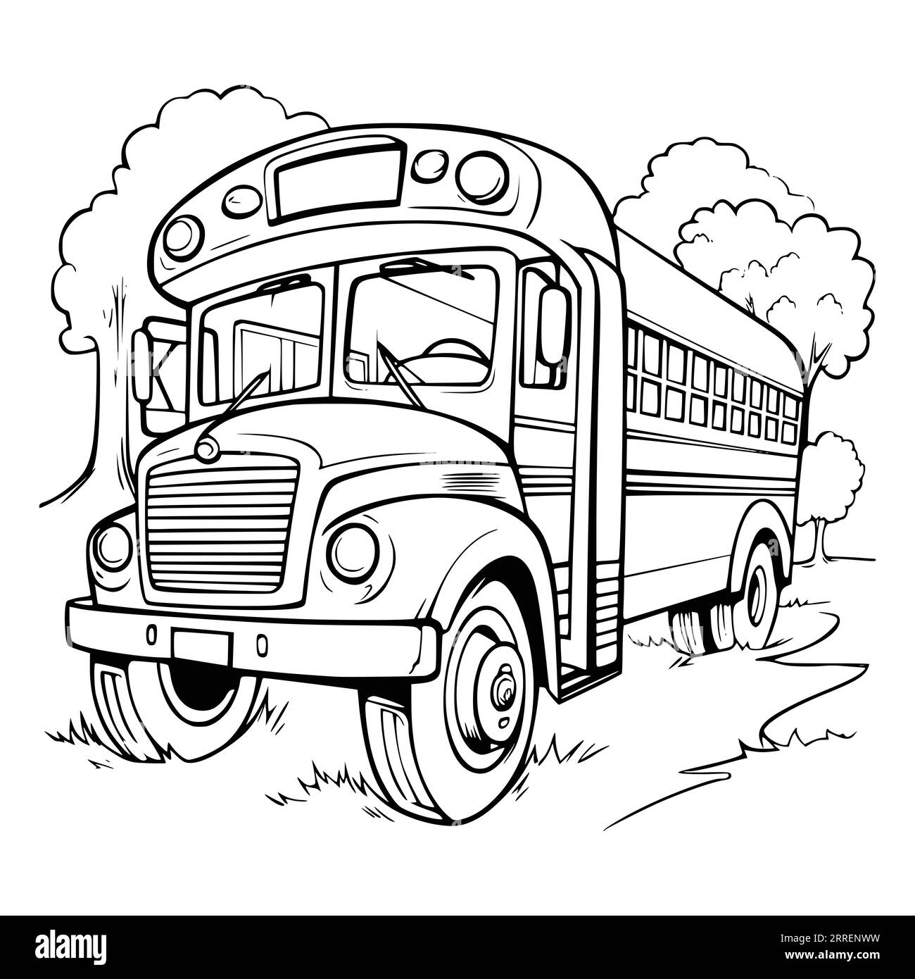 School Bus Coloring Page for Kids Stock Vector