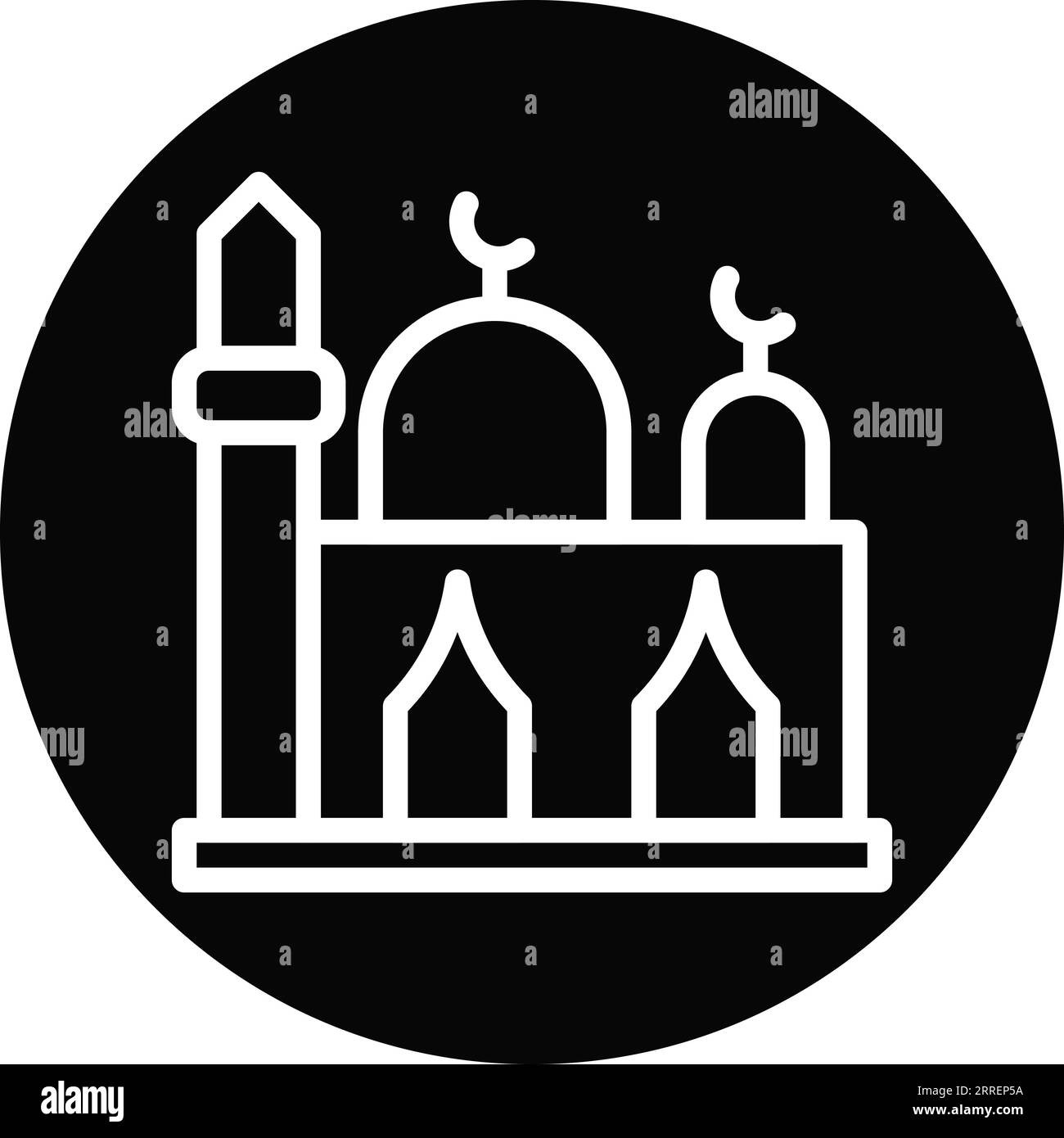 Mosque icon line rounded black white colour ramadan illustration vector ...