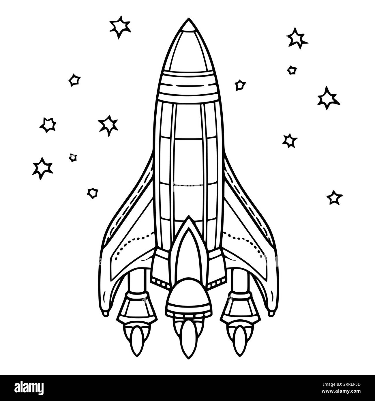 Starship Or Rocket With Pilot Coloring Page for Kids Stock Vector