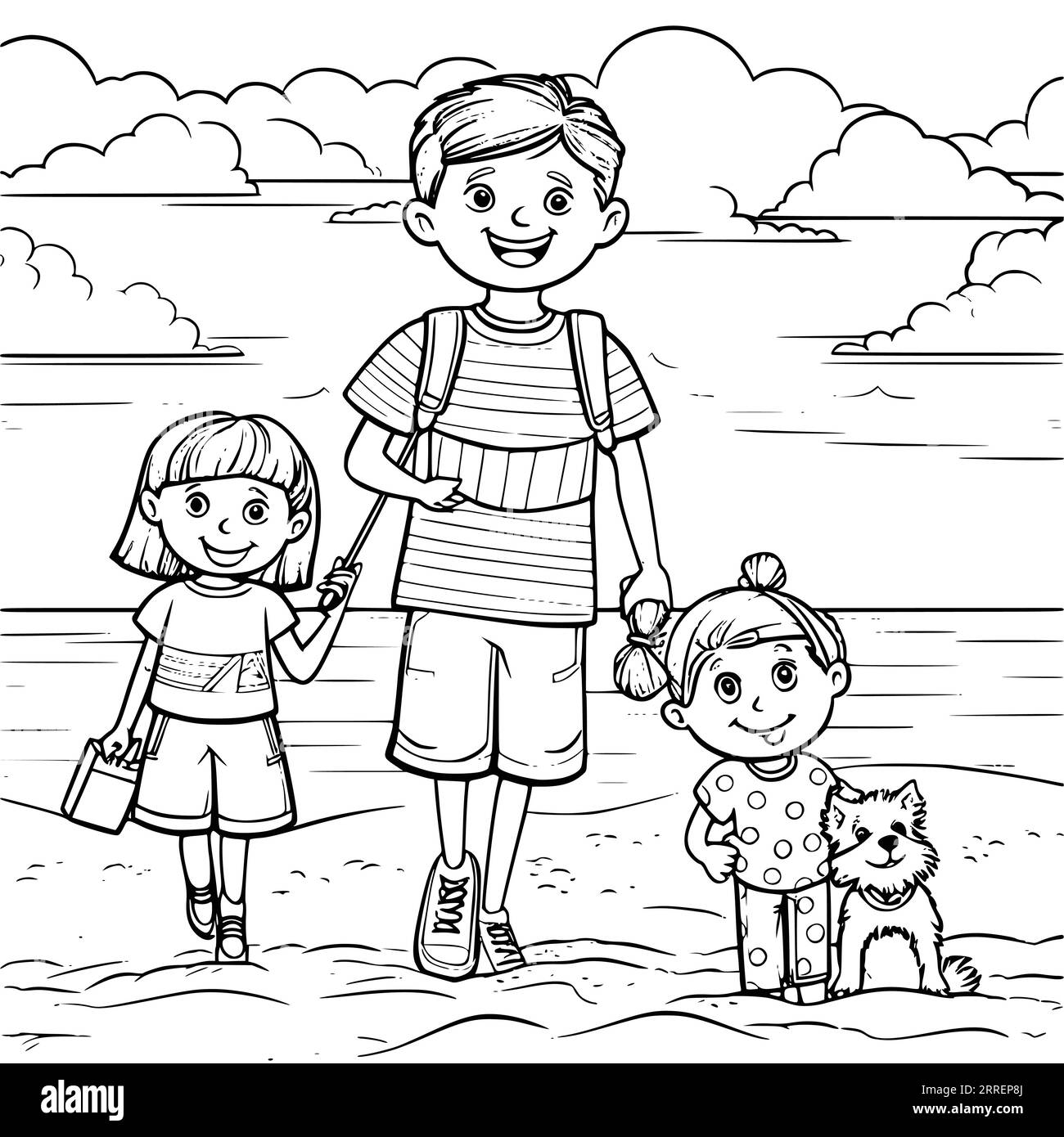 Summer Vacation Coloring Page for Kids Stock Vector