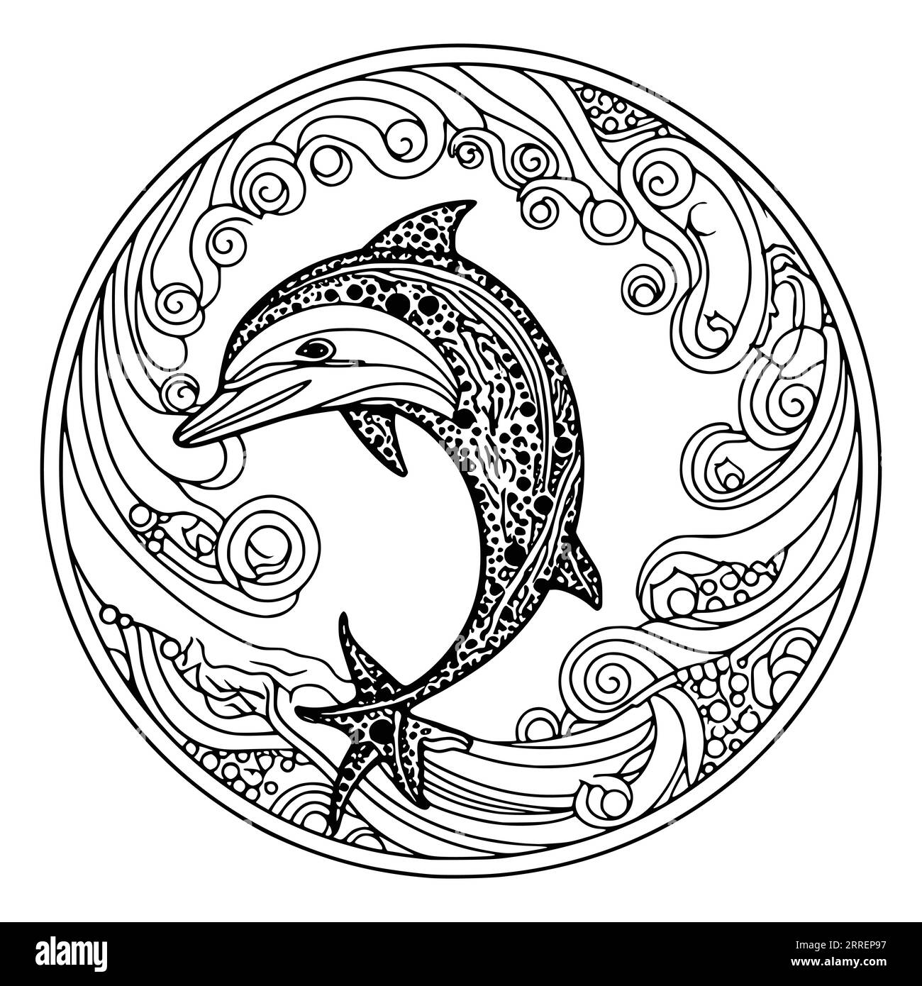 Zentangle Dolphin Coloring Page for Kids Stock Vector