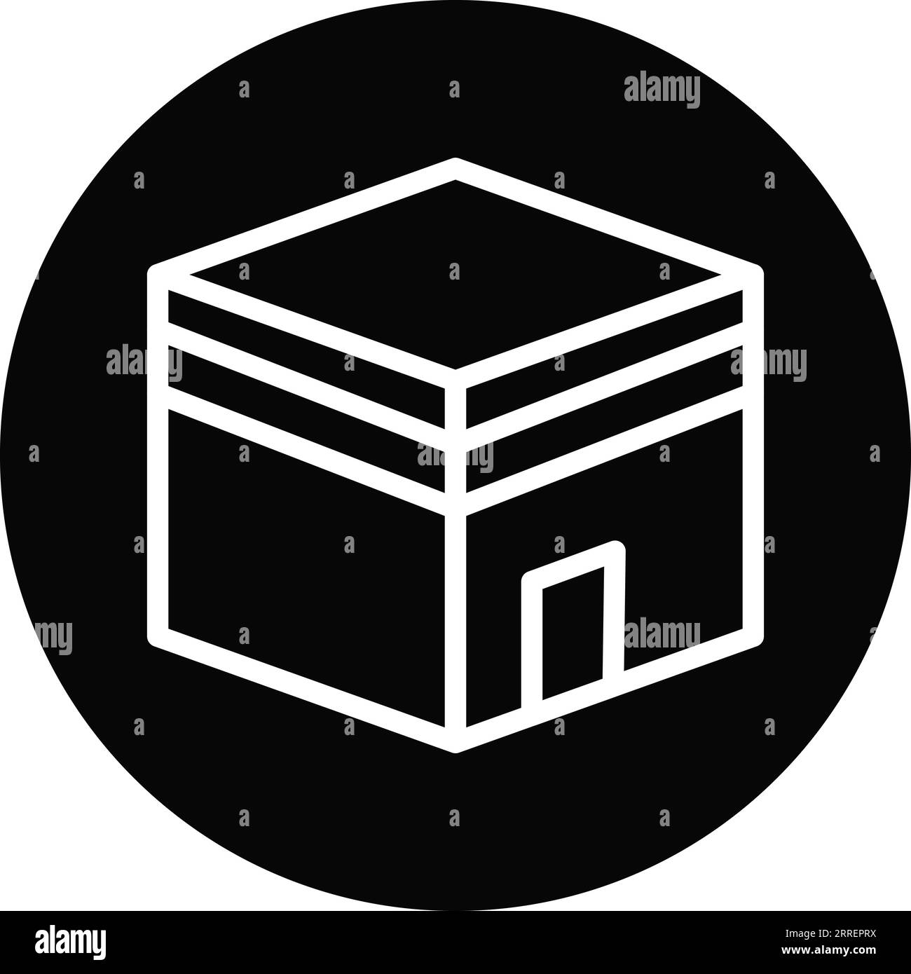 Kaaba icon line rounded black white colour ramadan illustration vector