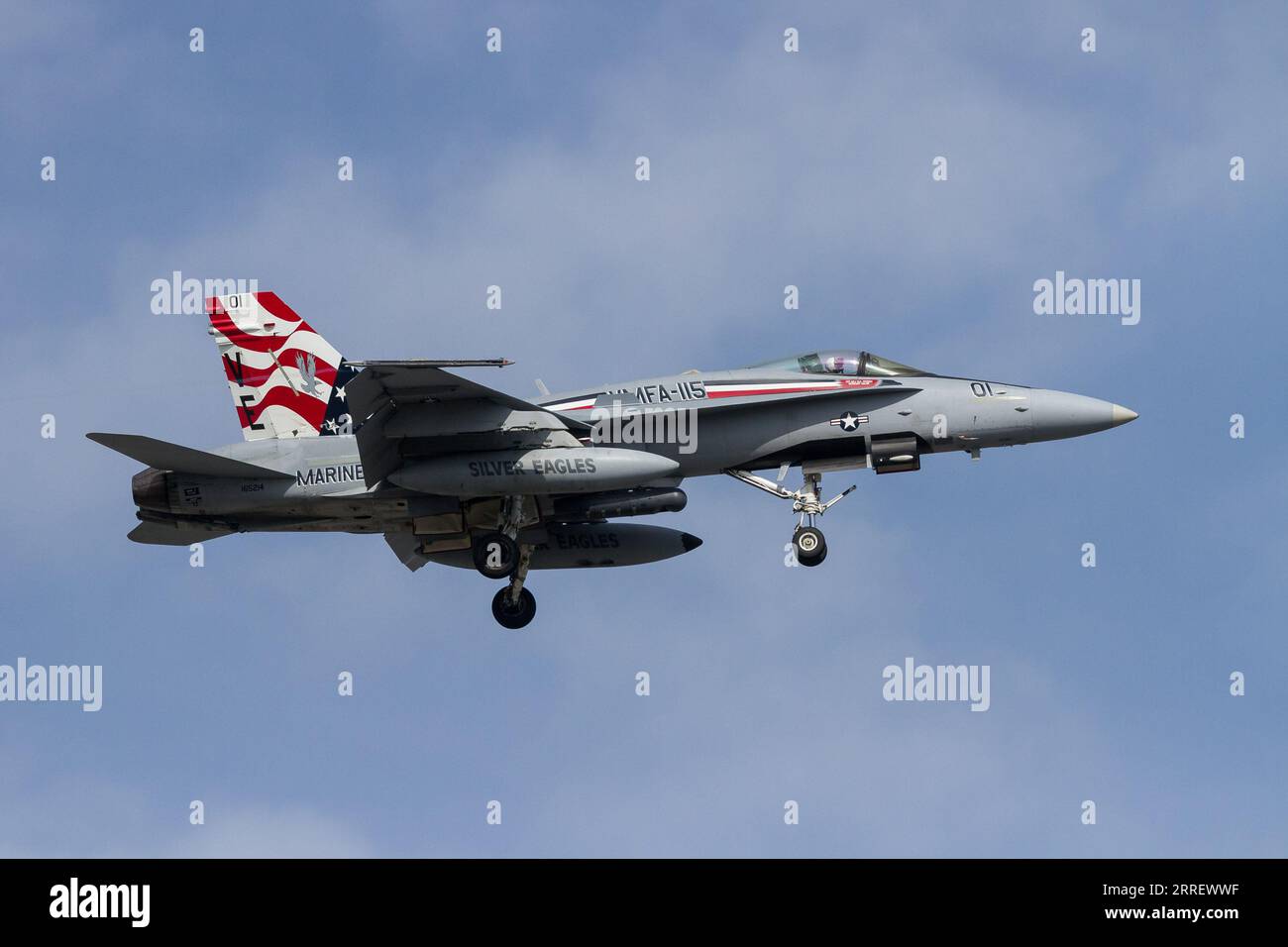 Japan. 29th Apr, 2023. A US Marines Corps McDonnell Douglas F/A-18C Legacy Hornet with the Marine Fighter Attack Squadron 115 (VMFA-115) known as the the 'Silver Eagles' flying near Naval Air Facility, Atsugi airbase. (Photo by Damon Coulter/SOPA Images/Sipa USA) Credit: Sipa USA/Alamy Live News Stock Photo