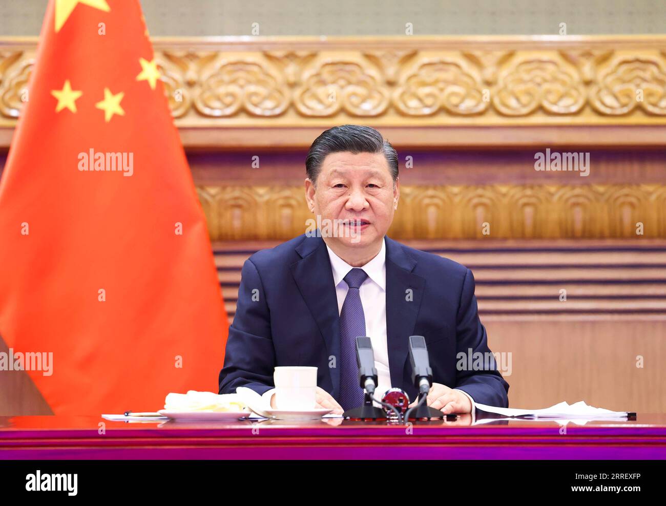 220318 -- BEIJING, March 18, 2022 -- Chinese President Xi Jinping has a video call with U.S. President Joe Biden at the latter s request in Beijing, capital of China, March 18, 2022.  CHINA-BEIJING-XI JINPING-US-JOE BIDEN-VIDEO CALL CN HuangxJingwen PUBLICATIONxNOTxINxCHN Stock Photo