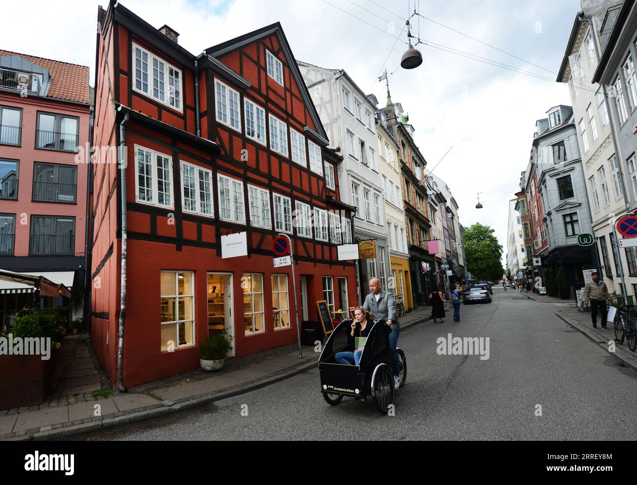 Beautiful old buildings on Grønnegade in the old town in Copenhagen, Denmark. Stock Photo