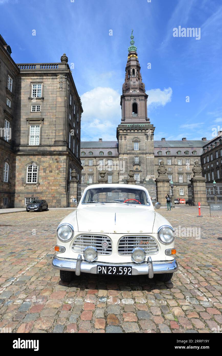 An old Volvo Amazon parked inside the Christiansborg Palace, Copenhagen, Denmark. Stock Photo