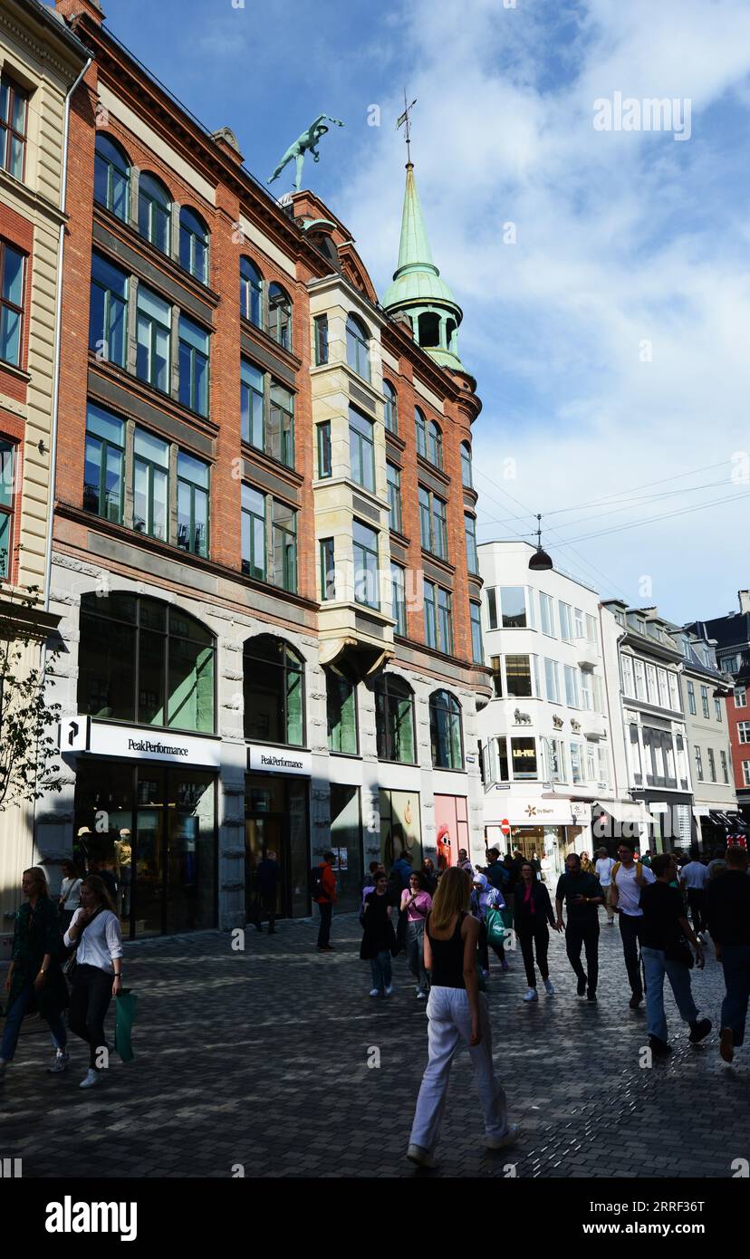 The vibrant Købmagergade pedestrian street in central Copenhagen, Denmark. Stock Photo
