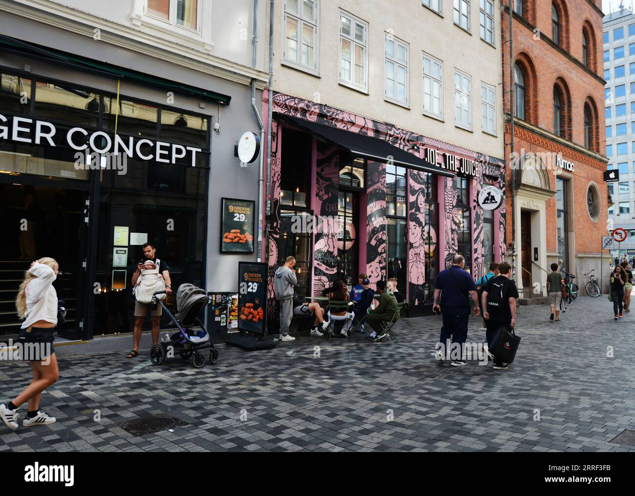 Købmagergade pedestrian street in Copenhagen, Denmark. Stock Photo