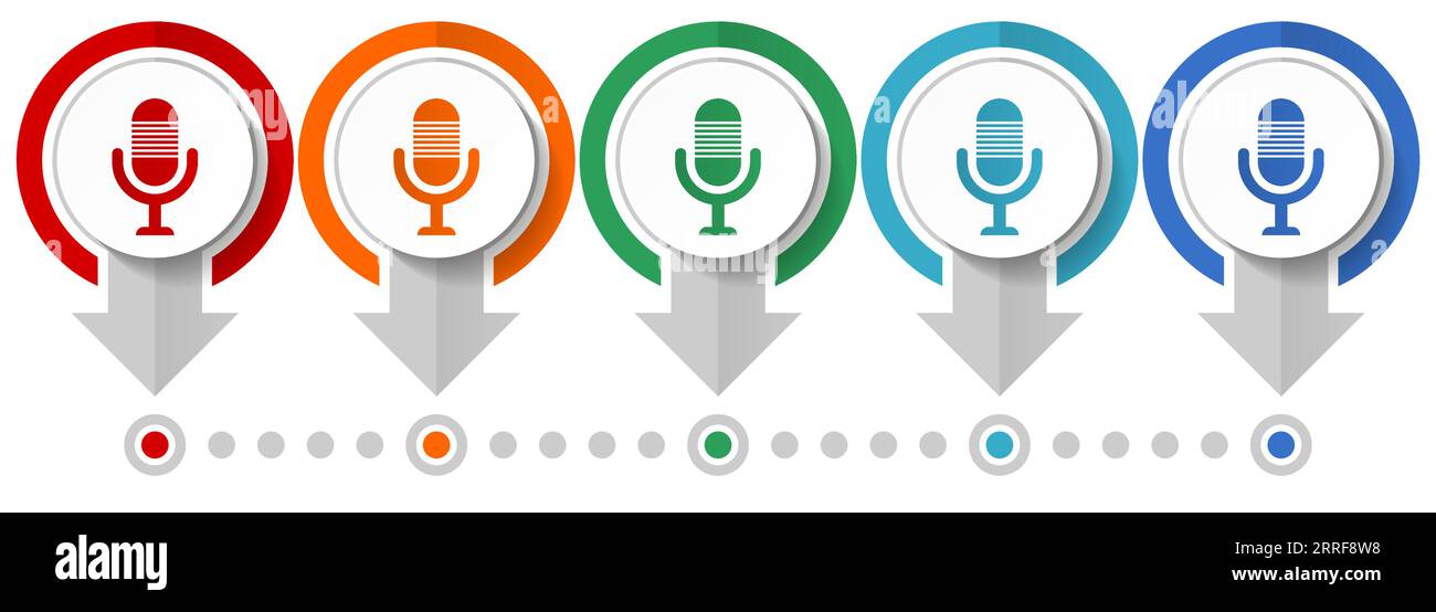 Microphone, audio, record, radio vector icon set, flat design ...
