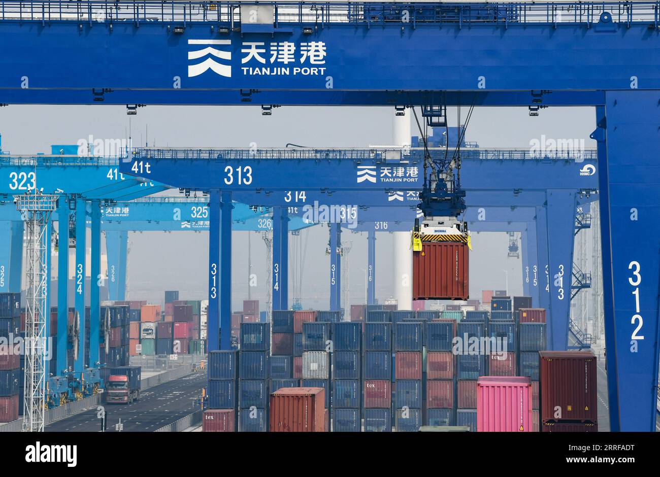 220409 tianjin april 9 2022 a container is loaded at the