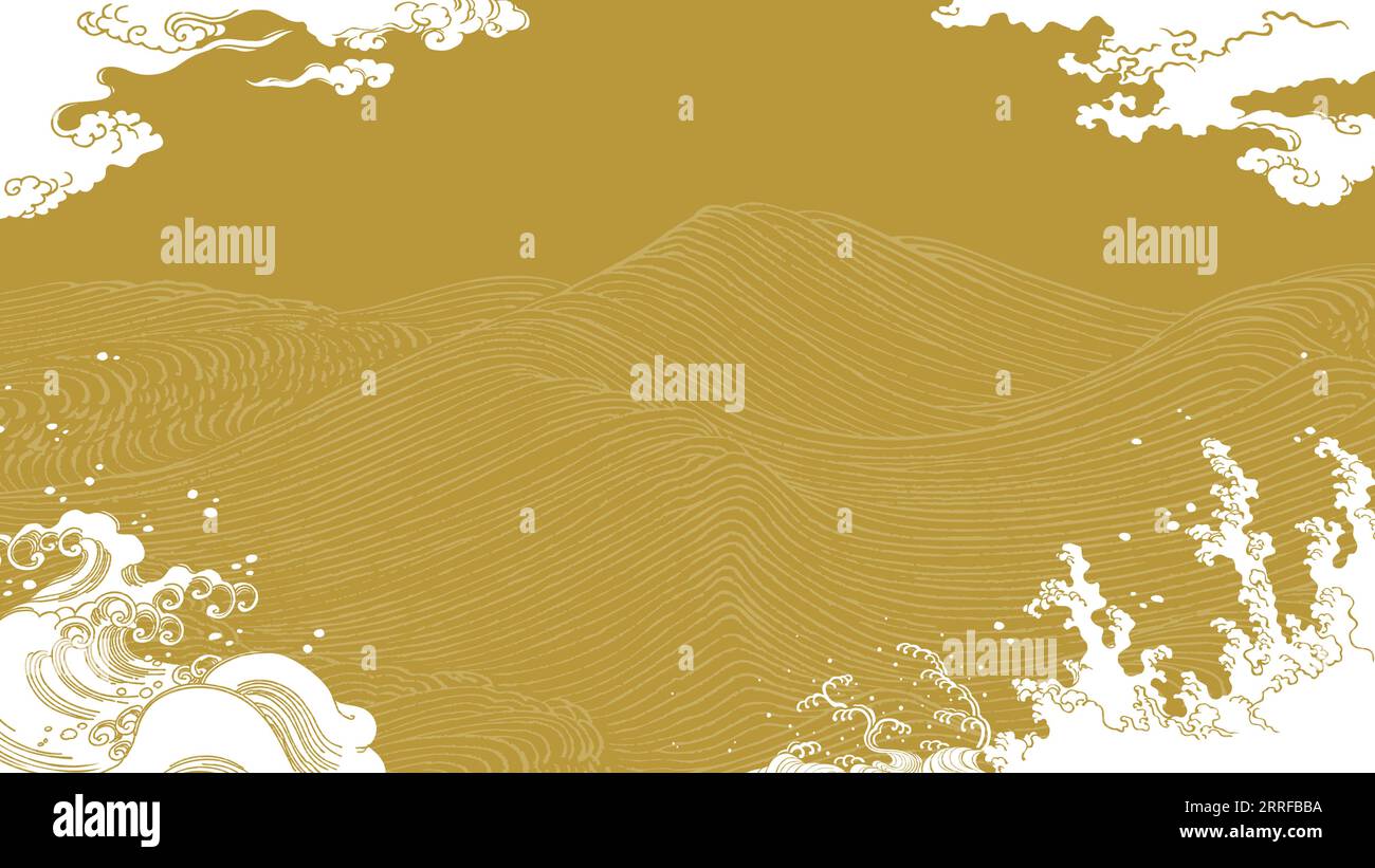 gold japanese style design sea storm background. Vector data that is