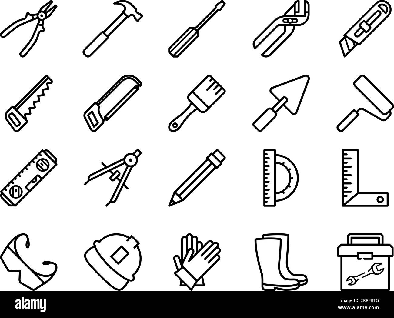 Set of tool and equipment line icons as an editable outline for web design Stock Vector