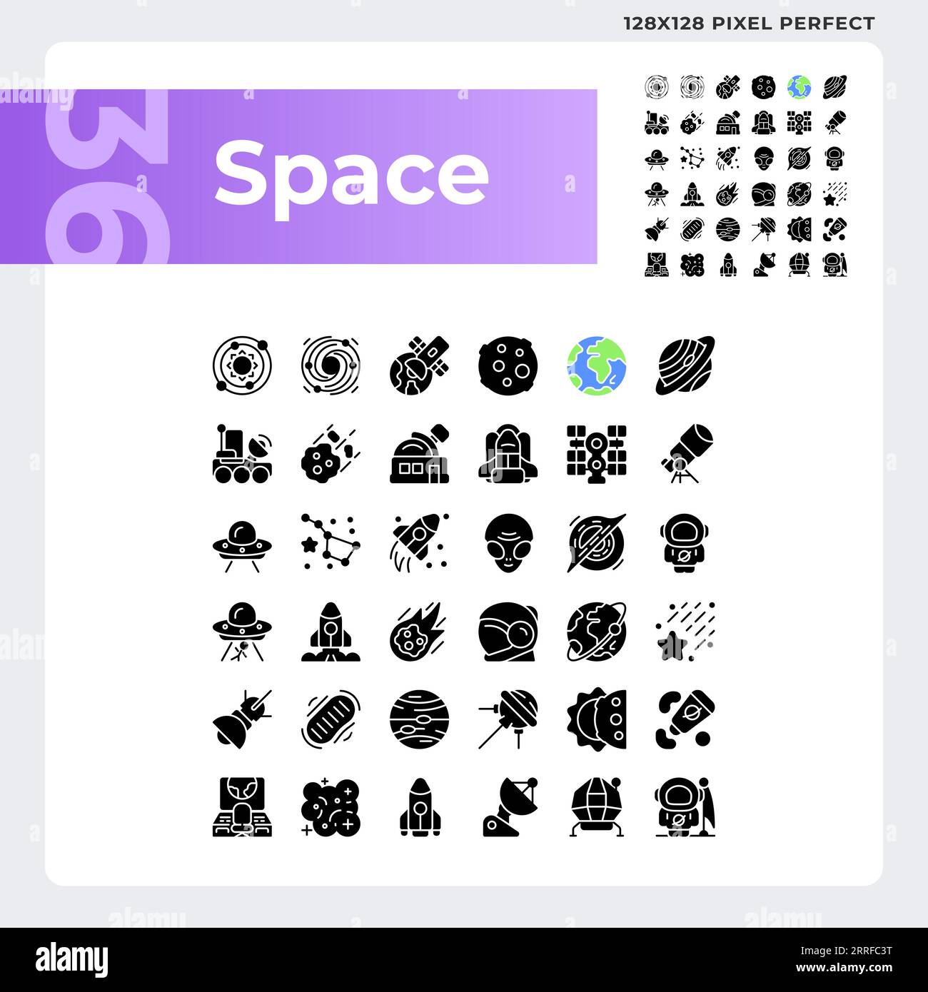 Space black pixel perfect black icons set on white space Stock Vector