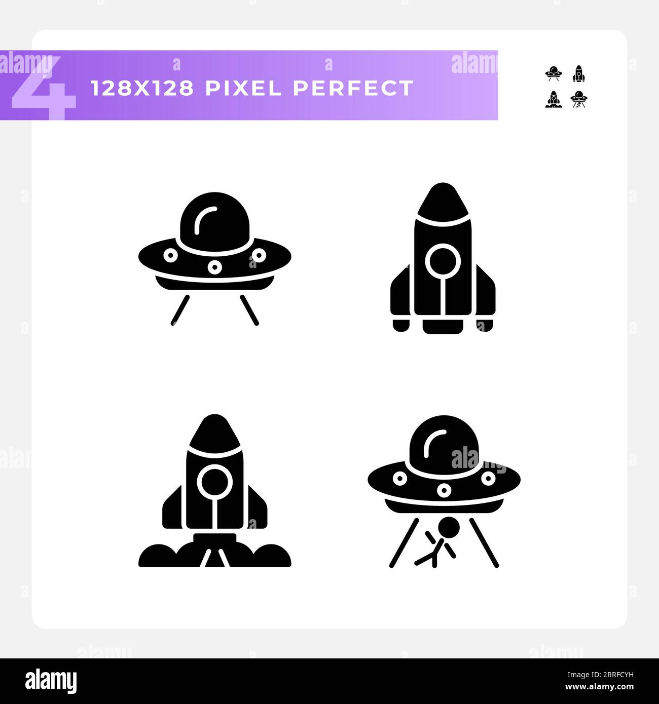 Extraterrestrial life pixel perfect black glyph icons set on white ...