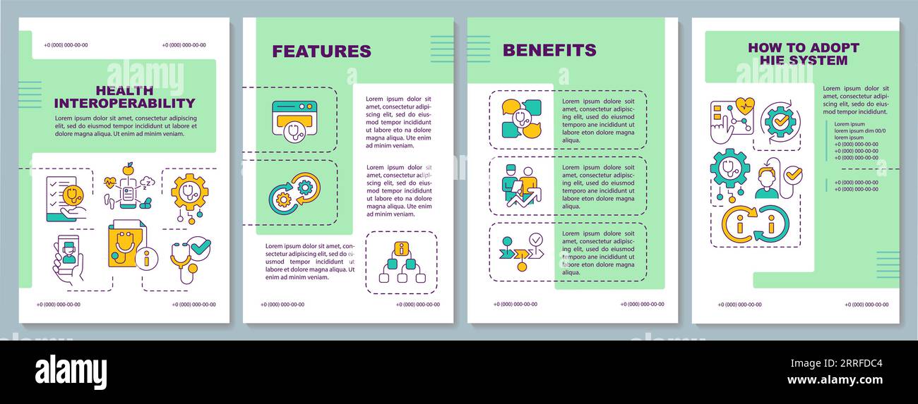 2D green brochure with HIR linear icons Stock Vector