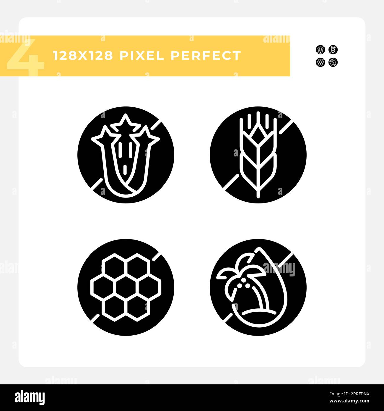 Pixel perfect glyph style allergen free black icons set Stock Vector ...
