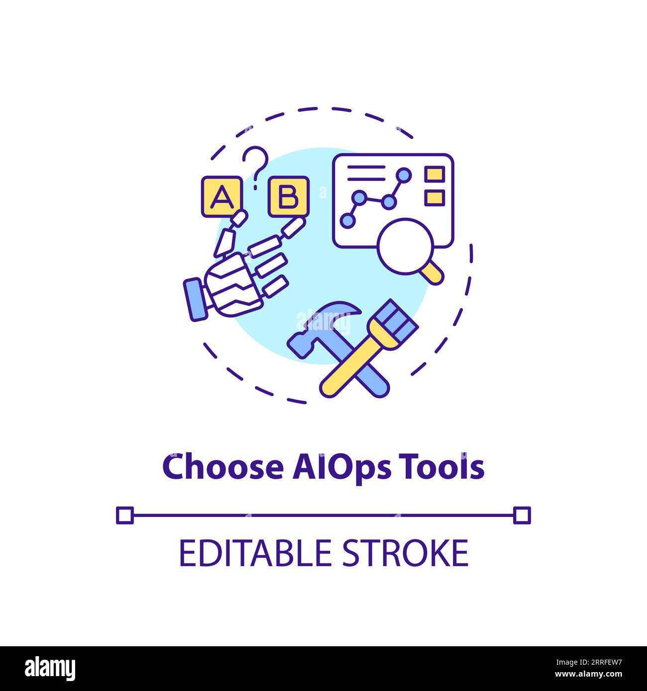 2D thin linear colorful choose AI ops tools icon Stock Vector