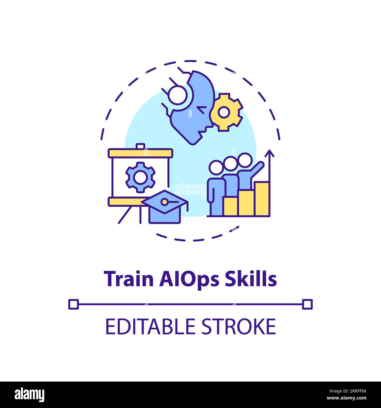 2D thin linear colorful train AI ops skills icon Stock Vector