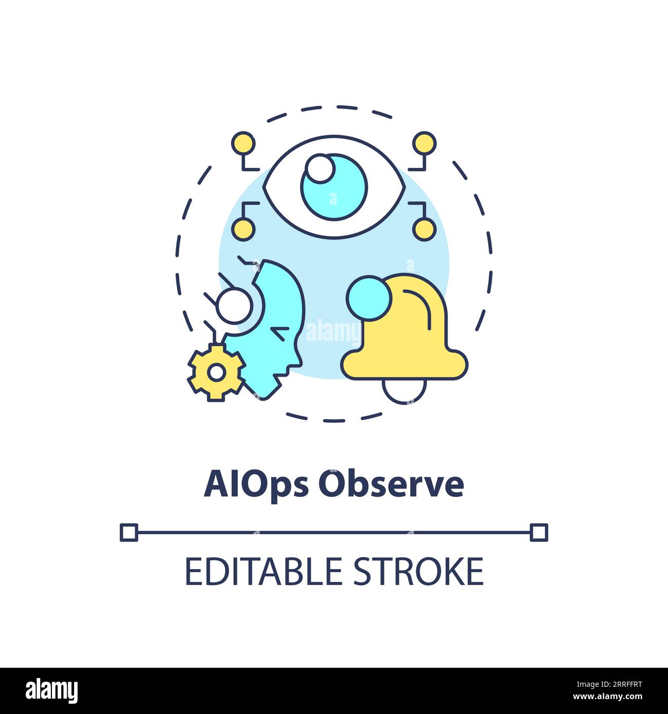 2D thin linear colorful AI ops observe icon Stock Vector
