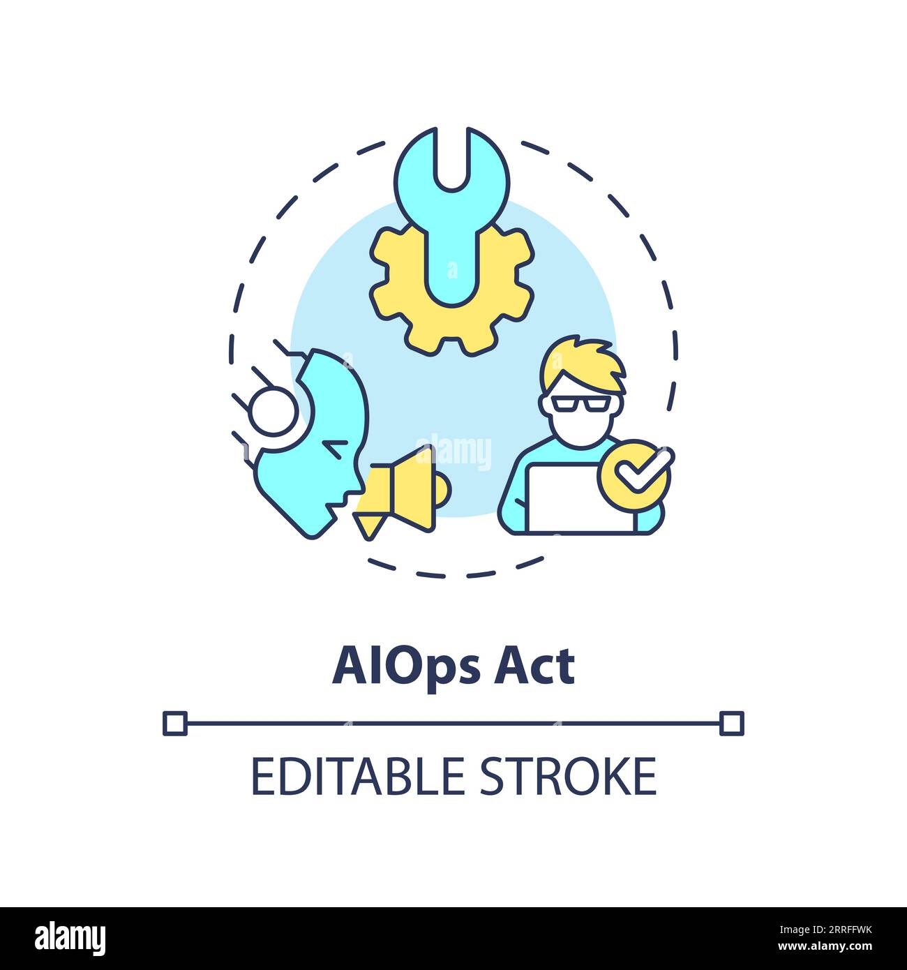 2D thin linear colorful AI ops act icon Stock Vector