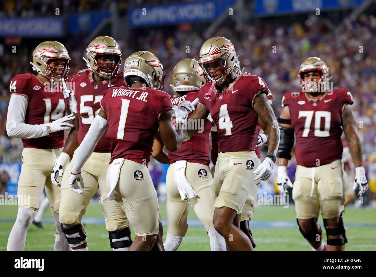 ORLANDO, FL - SEPTEMBER 03: Florida State Seminoles players celebrate ...