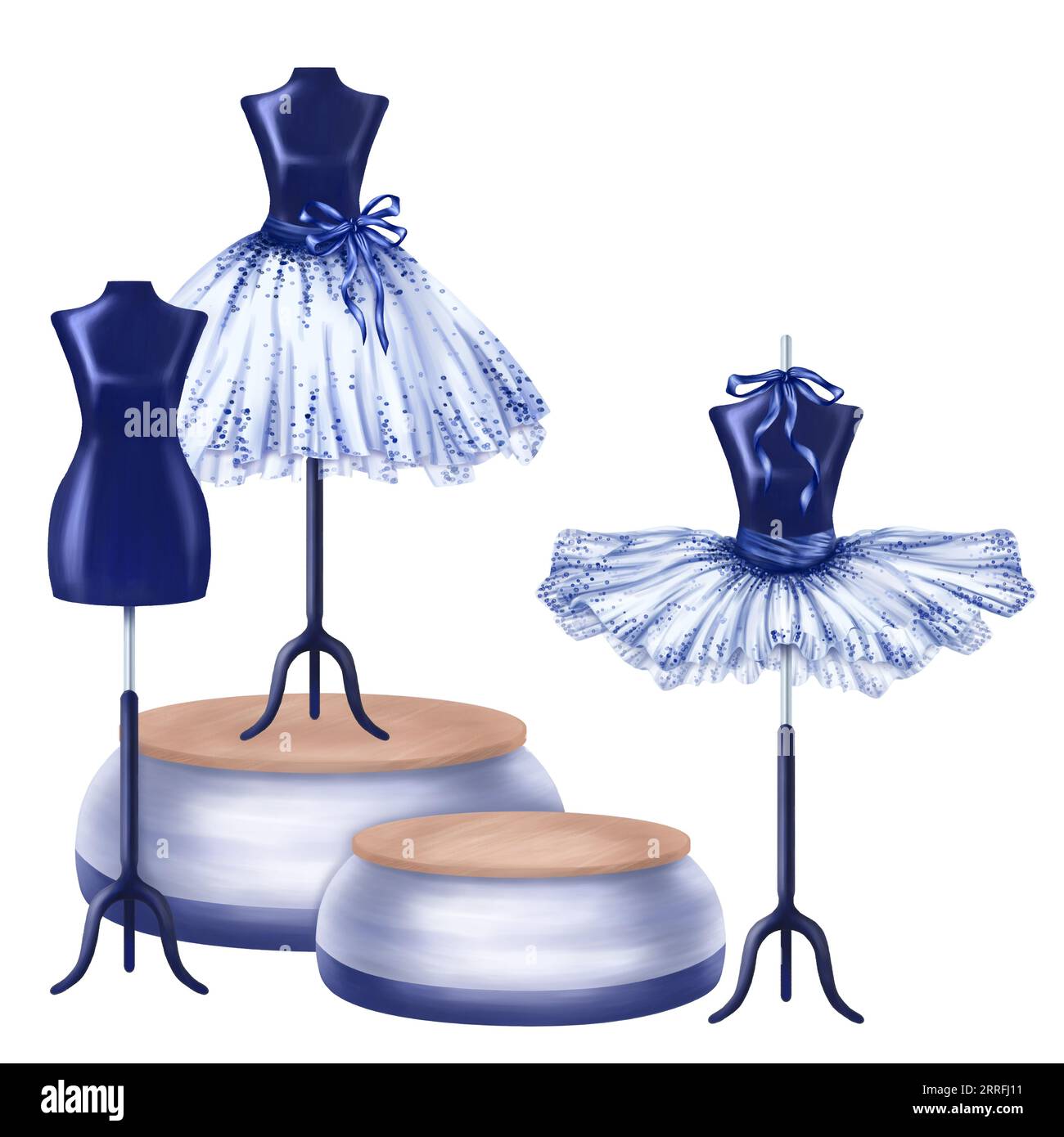Blue ballet dance tutus, stage costumes. A skirt worn on a mannequin. A ...