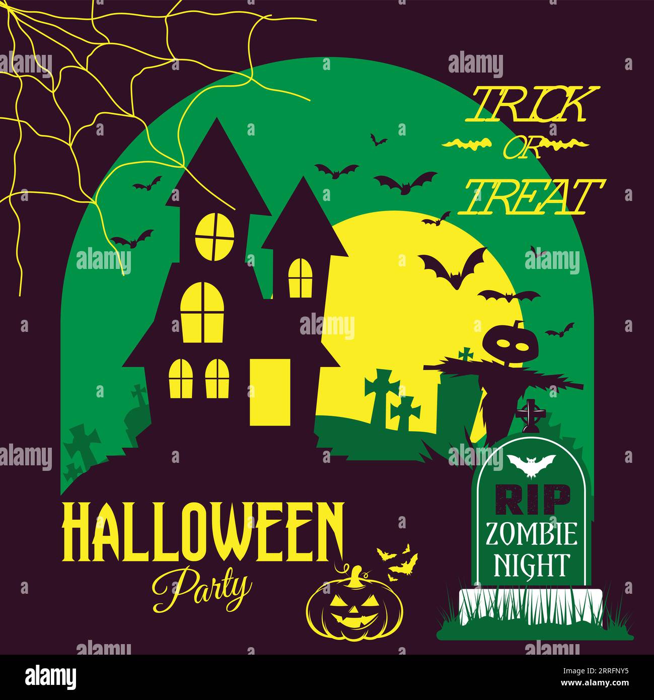 Halloween background with pumpkin, spider web and bats. Vector ...