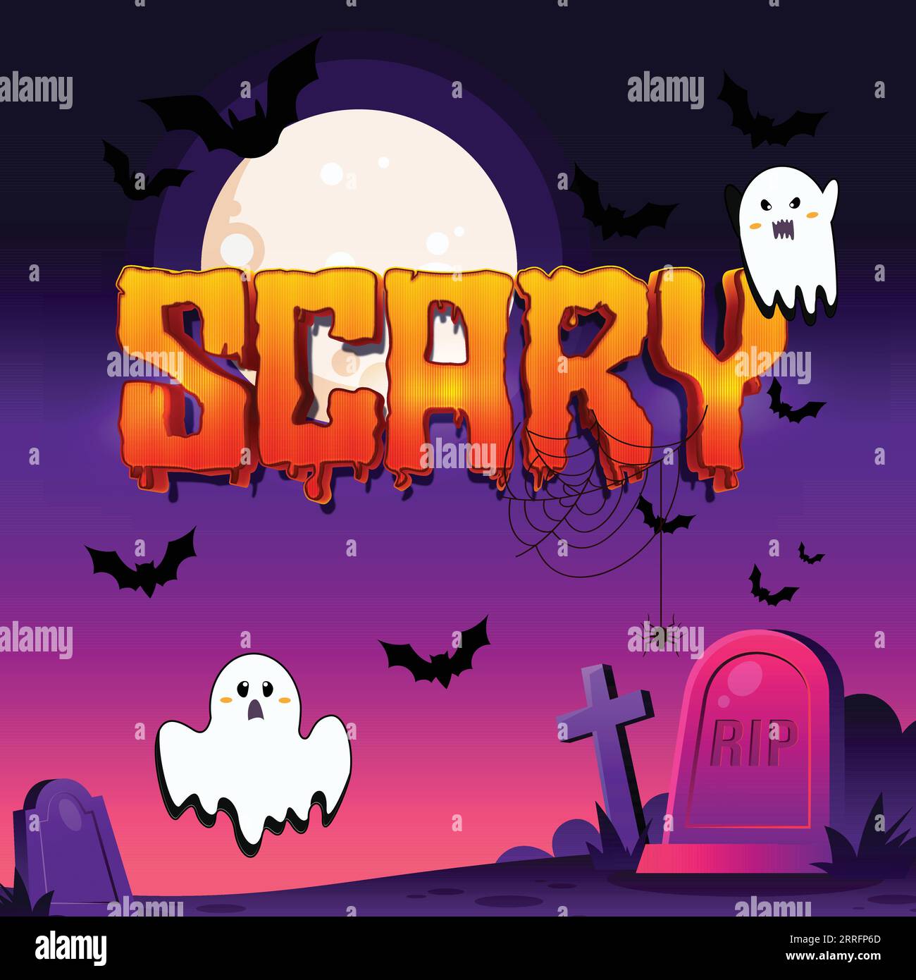 Halloween background with pumpkin, spider web and bats. Vector ...