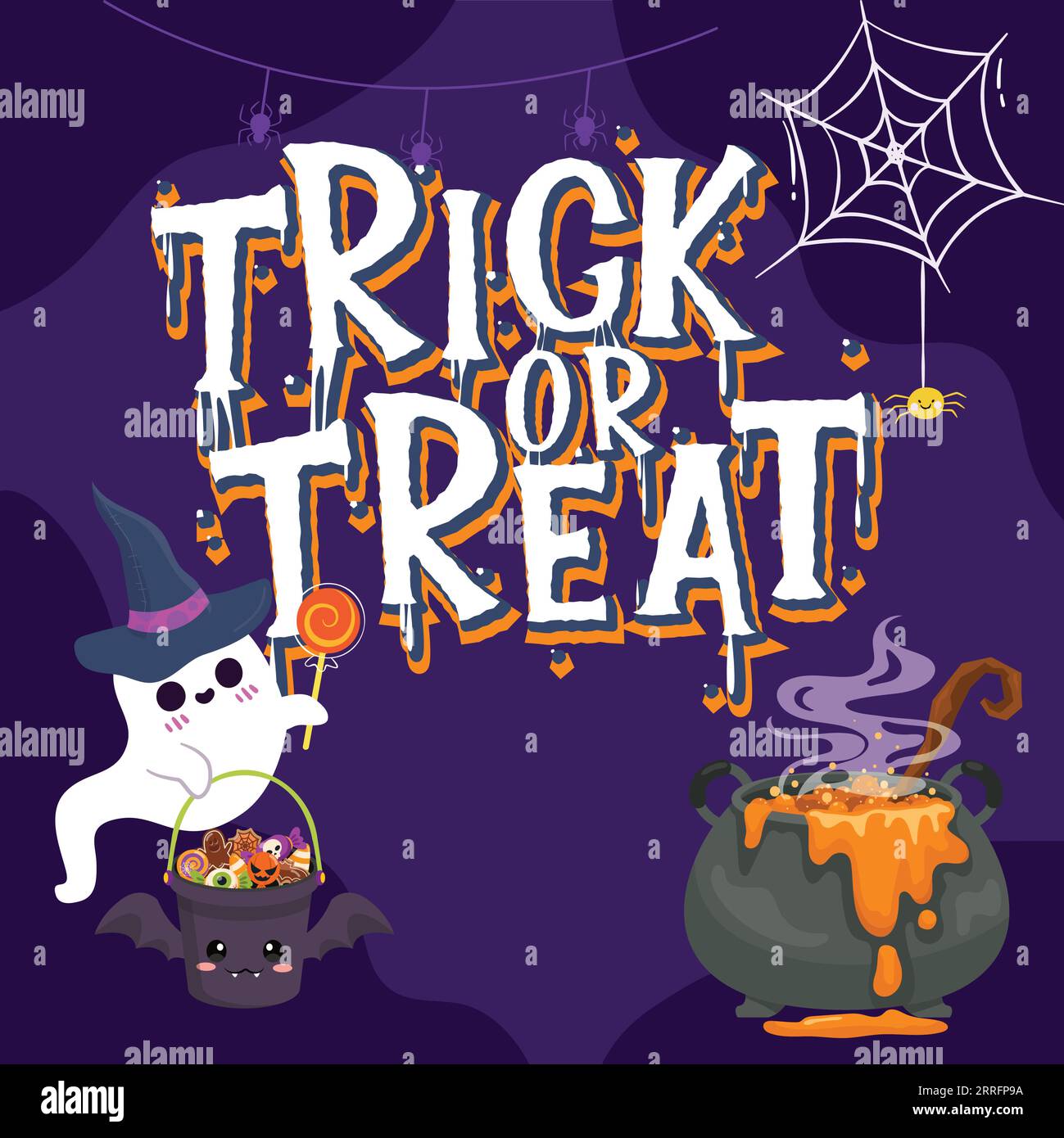 Halloween background with pumpkin, spider web and bats. Vector ...