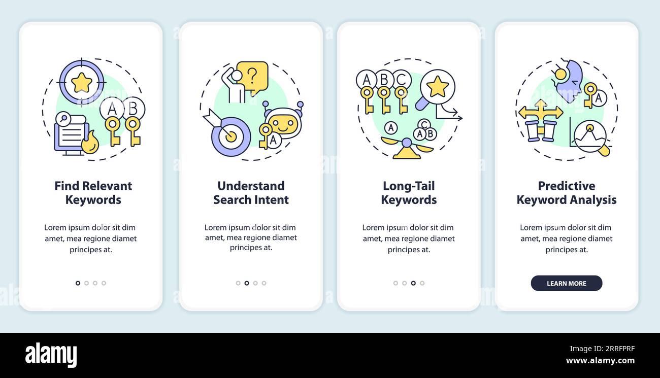 Walkthrough AI for SEO with colorful linear icons concept Stock Vector ...