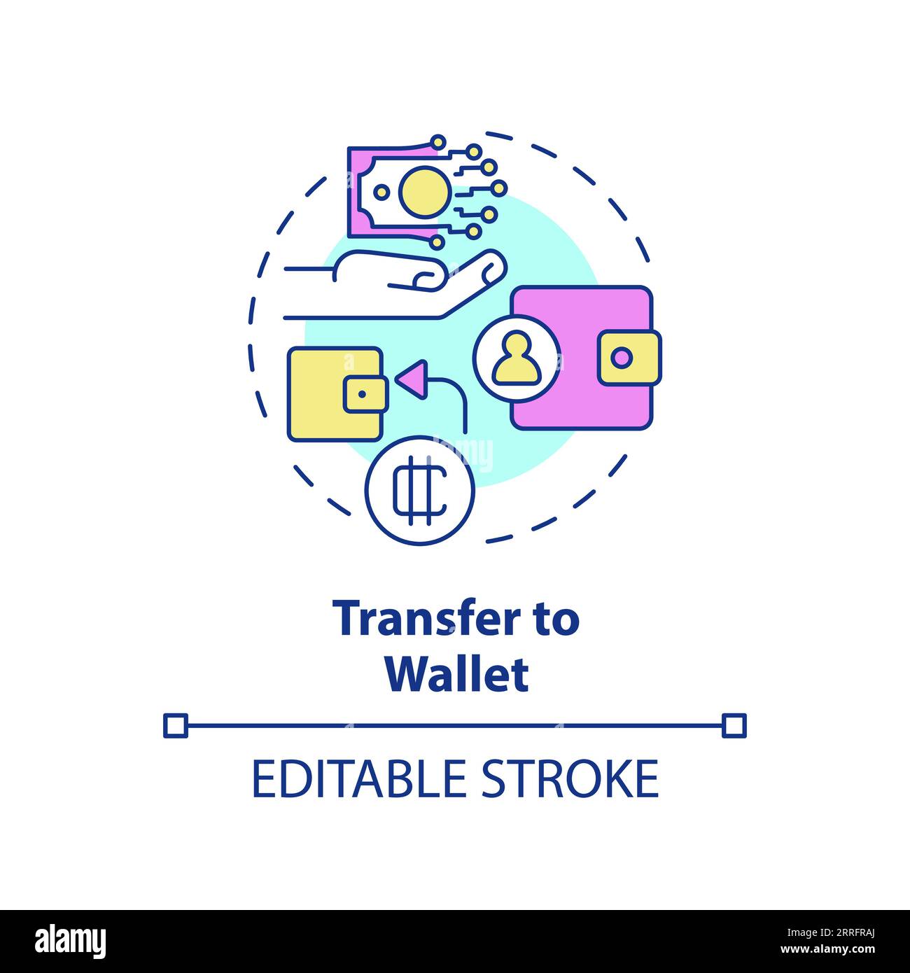 2D customizable transfer to wallet line icon concept Stock Vector