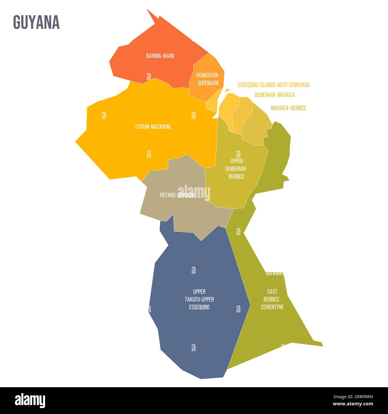 Guyana political map of administrative divisions - regions. Colorful ...