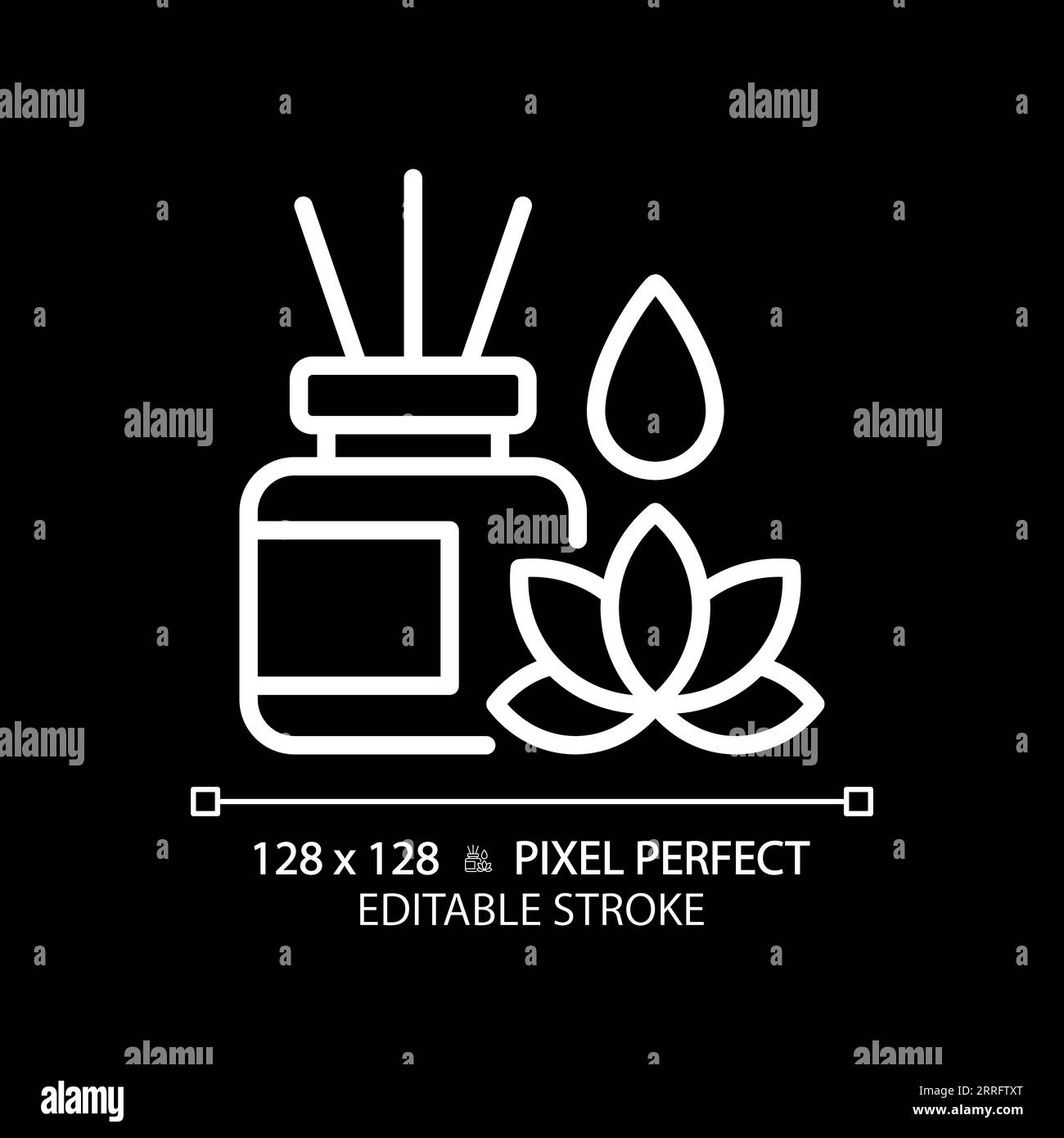 2D customizable incense sticks and lotus white linear icon Stock Vector