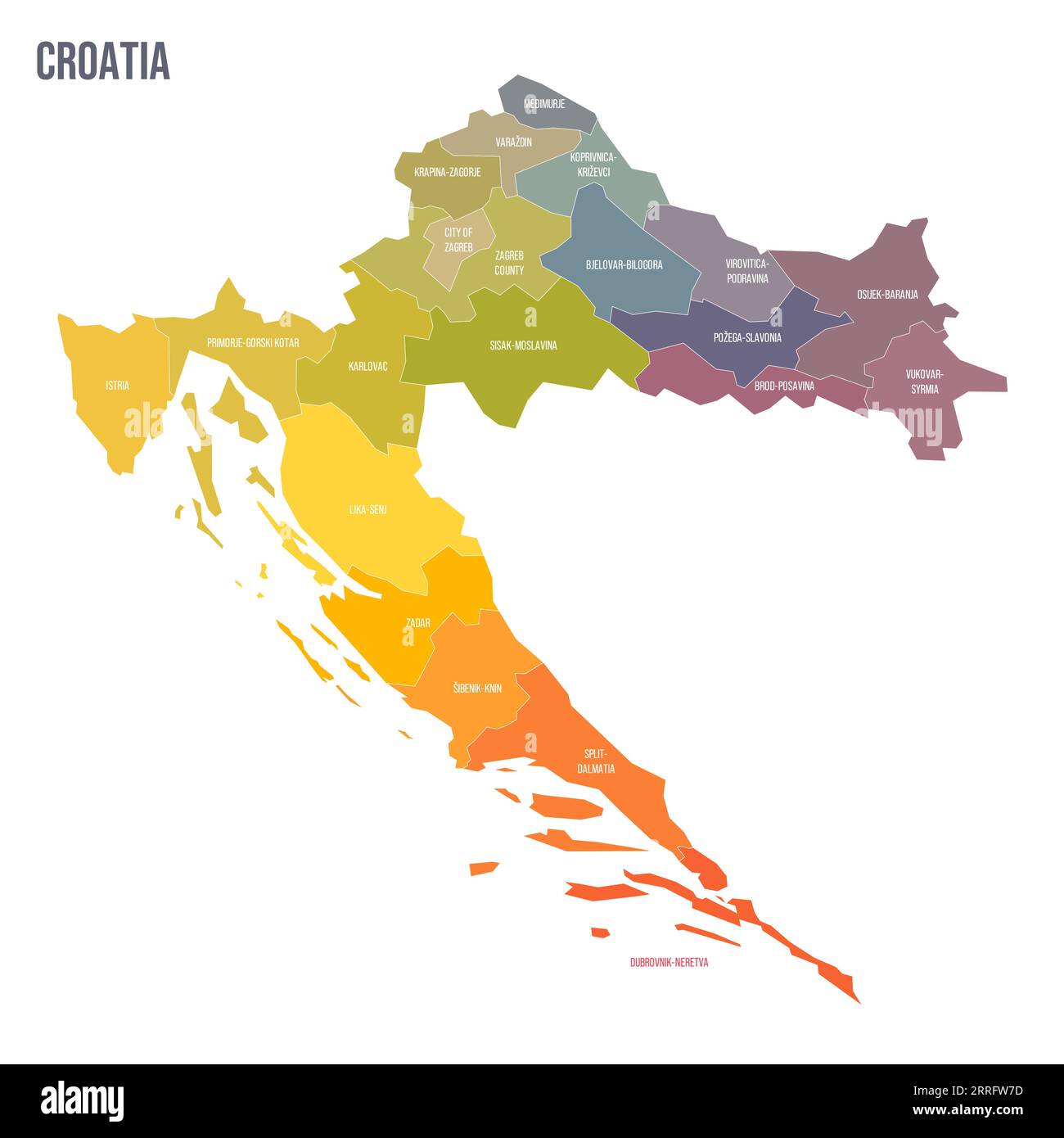 Croatia Political Map Of Administrative Divisions Counties Colorful Croatia Political Map Of Administrative Divisions Counties Colorful Spectrum Political Map With Labels And Country Name 2RRFW7D 