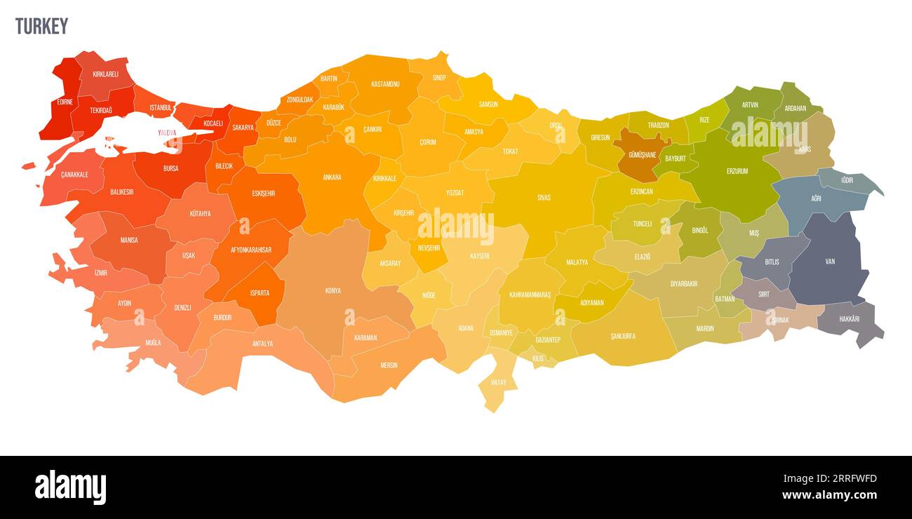 Turkey Political Map Of Administrative Divisions Provinces Colorful Turkey Political Map Of Administrative Divisions Provinces Colorful Spectrum Political Map With Labels And Country Name 2RRFWFD
